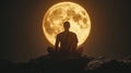 A monk statue under the glow of a full moon, creating a serene and spiritual atmosphere. Generative Ai
