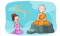 Monk take meditate and the women talkative Royalty Free Stock Photo