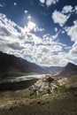 A monk taking picture of Kye monastery or ki monastery with his mobile