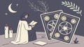 Monk with tarot cards, esoteric practice and mystical divination scene vector design Generative AI Royalty Free Stock Photo