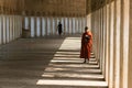 Monk in Tunnel Entrance to Shwezigon Pagoda in Bagan Myanmar, Burma Royalty Free Stock Photo