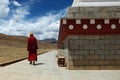 Monk walking around tibetan stupa Royalty Free Stock Photo