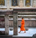A monk walking at the Buddhist temple in Gaya, India