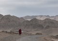 Monk walking on road a cloudy day near Leh city Royalty Free Stock Photo