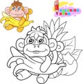 Cute little monkey coloring book funny illustration