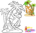 Cartoon cute monkey coloring book funny illustration