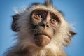 Monkey Against Sky Blue Background. Generative AI