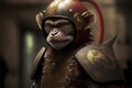 Monkey animal portrait dressed as a warrior fighter or combatant soldier concept. Ai generated