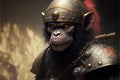 Monkey animal portrait dressed as a warrior fighter or combatant soldier concept. Ai generated