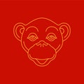 Monkey ape muzzle Chinese New Year golden monochrome line icon vector illustration
