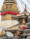 Monkey on the architecture element of buddhist temple