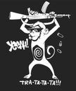 Monkey with automatic rifle - Vector print design