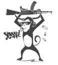 Monkey with automatic rifle - Vector print design Royalty Free Stock Photo