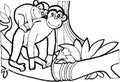 Monkey with baby,coloring book ,black and weit page