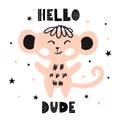 Monkey baby cute print set. Cool african animal Royalty Free Stock Photo