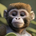 Monkey baby portrait, cute curious young animal