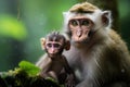 Monkey and baby in the rainforest, Ubud, Bali, Indonesia, A macaque mother and her child in the rainforest in Singapore, AI