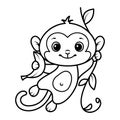 Monkey with banana coloring page cartoon vector illustration