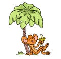 Monkey Banana palm cartoon illustration