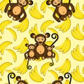 Monkey and banana seamless pattern Royalty Free Stock Photo