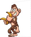 Cartoon monkey holding to bananas and leaning on something