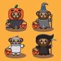 Vector illustration of cute Monkey Halloween cartoon. Royalty Free Stock Photo