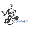 Monkey with beer logo. Vector illustration.