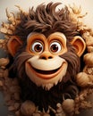 a monkey with a big smile peeking out from behind a pile of leaves. generative ai