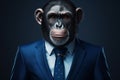 a monkey in a blue business suit , smart monkey in business suit and white shirt, generative ai Royalty Free Stock Photo