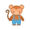 Monkey In Blue Pants With Suspenders Cute Toy Baby Animal Dressed As Little Boy