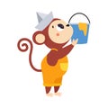 Monkey Builder Character Hold Bucket Vector Illustration