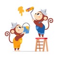 Monkey Builder Character Painting Wall Vector Illustration
