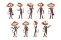 Monkey businessman cartoon character dressed in human suit, funny animal in different poses vector Illustration on a