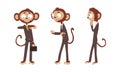 Monkey Businessman Character in Various Poses Set, Humanized Animal Dressed Business Suit Cartoon Vector Illustration