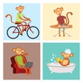 Monkey cartoon suit person costume character chimpanzee happiness man flat vector illustration