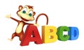 Monkey cartoon character with abcd sign