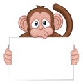 Monkey Cartoon Character Animal Holding Sign