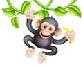 Monkey Cartoon Chimpanzee Jungle Animal on Vines