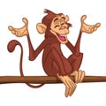 Cartoon monkey chimpanzee sitting on the tree branch Royalty Free Stock Photo