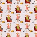 Monkey cartoon suit person background seamless pattern costume character chimpanzee happiness man flat vector