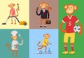 Monkey cartoon suit person costume character chimpanzee happiness man flat vector illustration