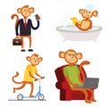 Monkey cartoon suit person costume character chimpanzee happiness man flat vector illustration