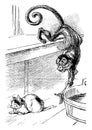 Monkey and Cat, vintage illustration Royalty Free Stock Photo
