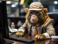 Monkey CEO signing papers at desk