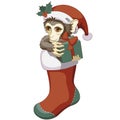 Monkey in New Year stocking with a gift box