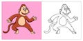Monkey Coloring Book for Kids 2D Cartoon Style Royalty Free Stock Photo