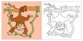Monkey Coloring Book for Kids 2D Cartoon Style monkey hanging on a tree Royalty Free Stock Photo
