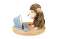 Monkey at the computer, statuette on an isolated background Royalty Free Stock Photo