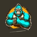 Monkey with console, esports mascot designs, gaming logo template, illustration