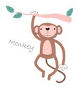 Monkey . Cute animals cartoon characters . Flat shape and line stroke design . Royalty Free Stock Photo